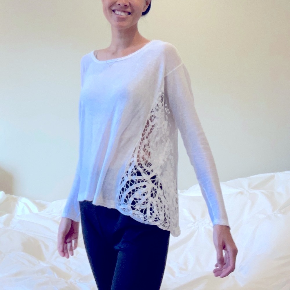 Free People Bohemian Sweater with Lace Trim